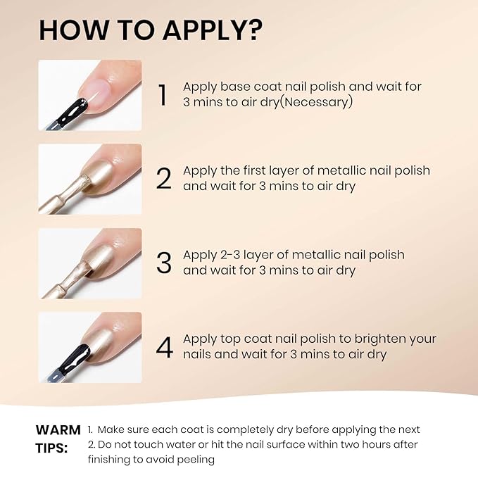 Champagne Mirror Nail Polish Quick Dry Metallic Nail Polish Non Gel High Glossy Nail Lacquer Air Dry Chrome Nails Polishes Oil-based Holo Fingernail and Toenail