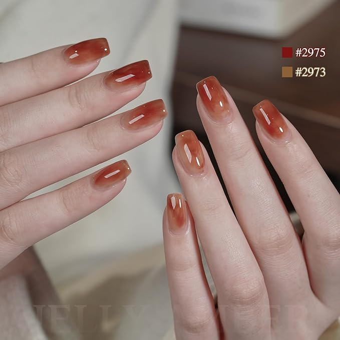 GAOY Jelly Dark Green Brown Gel Nail Polish Set, 6 Transparent Colors Sheer Red Fall Colors Soak Off UV Light Cure Gel Polish Kit for Salon and Nail Art DIY at Home
