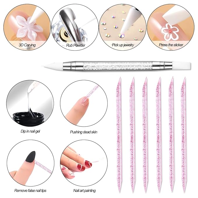 Solid Builder Nail Gel,6 Colors Non-Sticky Hand 3D Sculpting Gel for Nail Art, Nail Extension Glue Hard Gels Nail Kit with Nails Rhinestone for 3D Flower Carving Modeling Manicure Salon Supplies