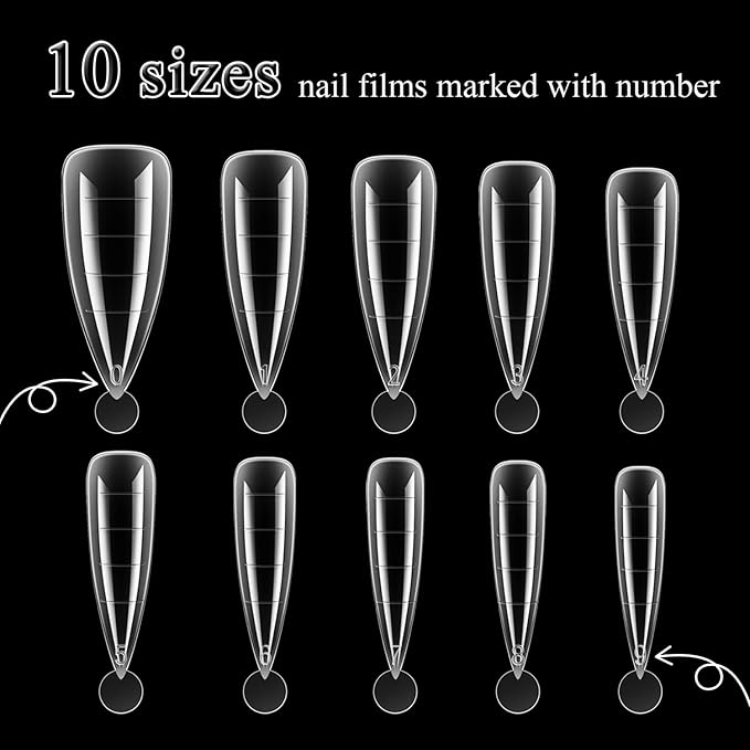Dual Forms For Polygel,100pcs Stiletto Nail Forms For Builder Gel 10 Sizes Clear Poly Gel Nail Tips Acrylic Extension Nail Mold Set With Brush/Clip/File/Crystal Cup,Manicure Kit For Beginner