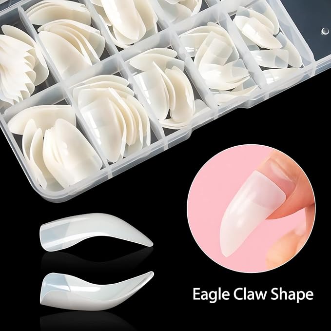 100PCS Medium Stiletto Nail Tips,10 Sizes Artificial Press on Nail Tips Halloween Style Natural Stiletto False Eagle Claw Art for Nail Salons (Natural)