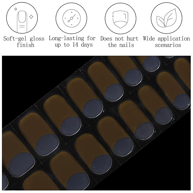 Clear Semi Cured Gel Nail Strips French Tip 20Pcs Olive Brown UV Gel Nail Stickers Glossy Nails Polish Strips UV/LED Light Needed Self Adhesive Full Polish Nails Wraps for Women