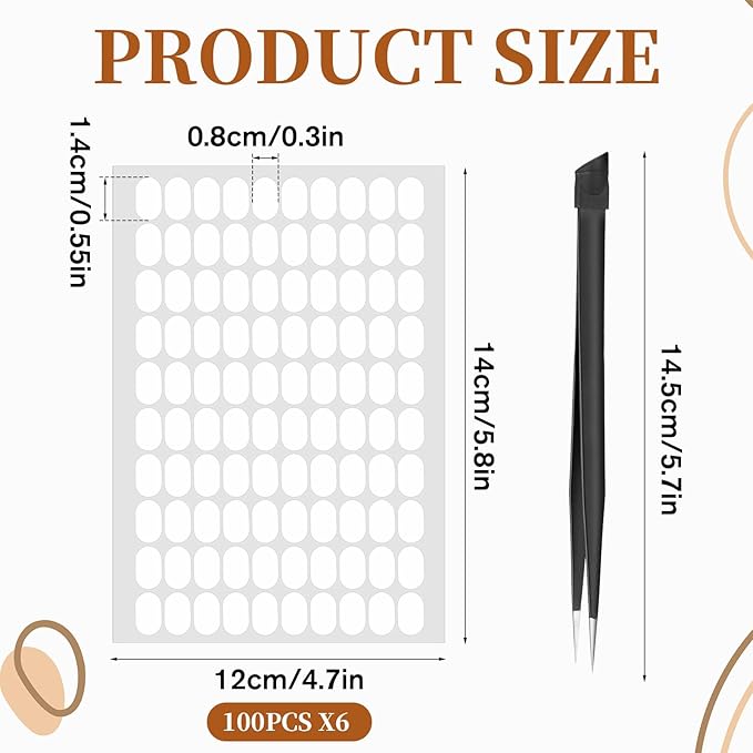 600 Pcs False Tip Double Sided Adhesive Tapes with Tweezers, Waterproof Breathable Double Sided Nail Glue Stickers for Nail Art Holder Pre-Cut Display Strips