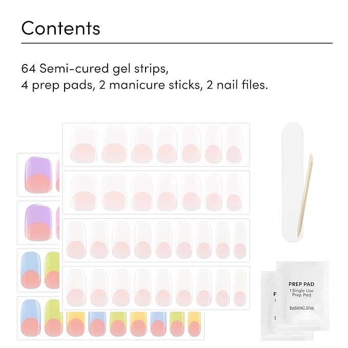 Dashing Diva Glaze Nail Strip Duo - French For Everyone Collection - Pearly Whites & Pastel Baby - Long Lasting, Chip Resistant, Semi-Cured Gel Nail Strips - Contains 2 Colors