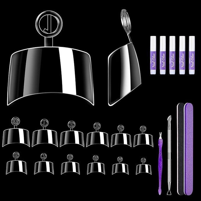 MORGLES Short Square Nail Tips, 240 Pcs Half Cover Fake Nail Tips Square Pre-shaped, 12 Sizes Press on False Nails for Acrylic Nail Extension, Home DIY and Salon