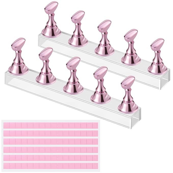 Etercycle Nail Stand Press On Nail Stand Nail Holder for Painting Nails Magnetic Nail Tips Practice Stands with 80Pcs Reusable Putty (Pink)