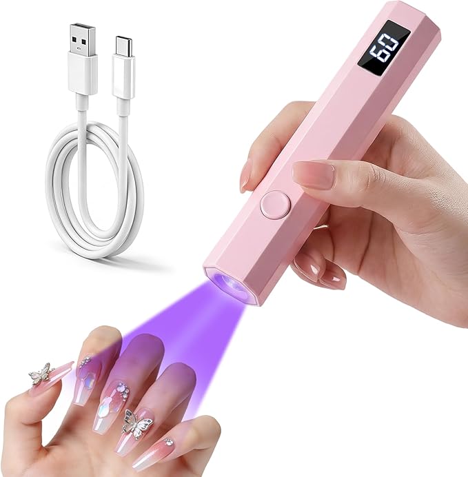 Handheld UV Nail Light for Gel Nails, Flash Cure Nail Lamp with LED Display, Mini Led Nail Lamp Pen Settings 20/60s Timer, Rechargeable Hand Held Nail Light for Glue Polish Home Salon DlY
