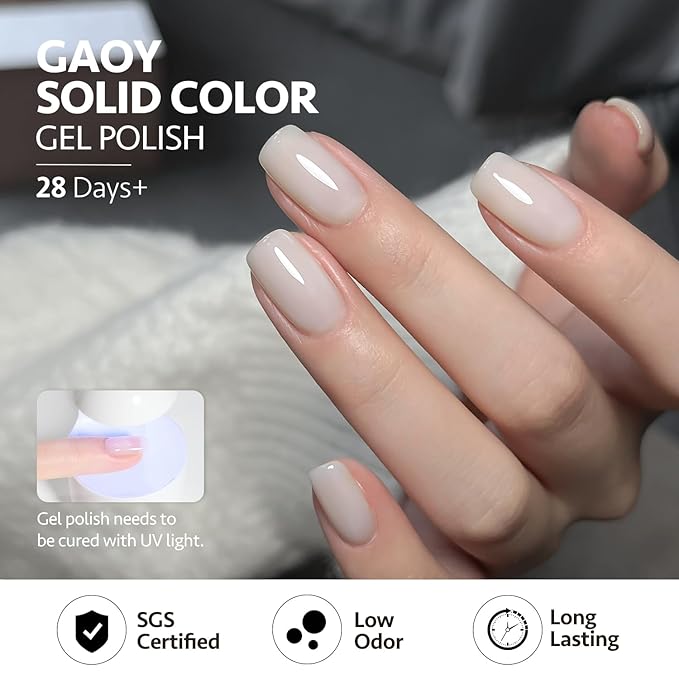 GAOY White Gel Nail Polish Set, 6 Colors Jelly Milky White Soak Off UV Light Cure Gel Polish Kit for Salon and Nail Art DIY at Home