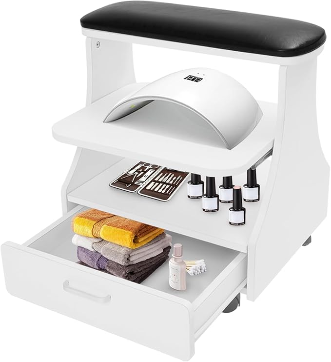 Pedicure Foot Rest, Manicure Foot Rest w/Wheels, Upgrade Widen Footrest Pedicure Foot Stool Stand, Portable Foot Bath Spa Cart Foot Massage Station Footrest, Home Beauty Salon Nail Foot Trolley Cart