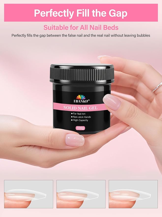 100g/3.5oz Solid Nail Glue Gel for Press On Nails, EBANKU Nail Glue Soft Gel for Fake Nail Tips, UV Light Cure Nail Art DIY Salon Home Beginner