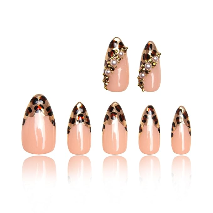 LOVFUL Press on Nails Noir d'Or | Handmade with Full Covered Crystals | Reusable Full Cover Nails | Almond Regular 1.0 in | P003-S