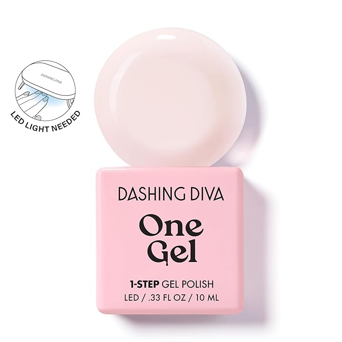 Dashing Diva One Gel Color Starter Kit - Aristocrat - 3-in-1 Base Coat, Baby Pink Nail Color & Top Coat - 8-Piece Manicure Set with LED Gel Nail Lamp
