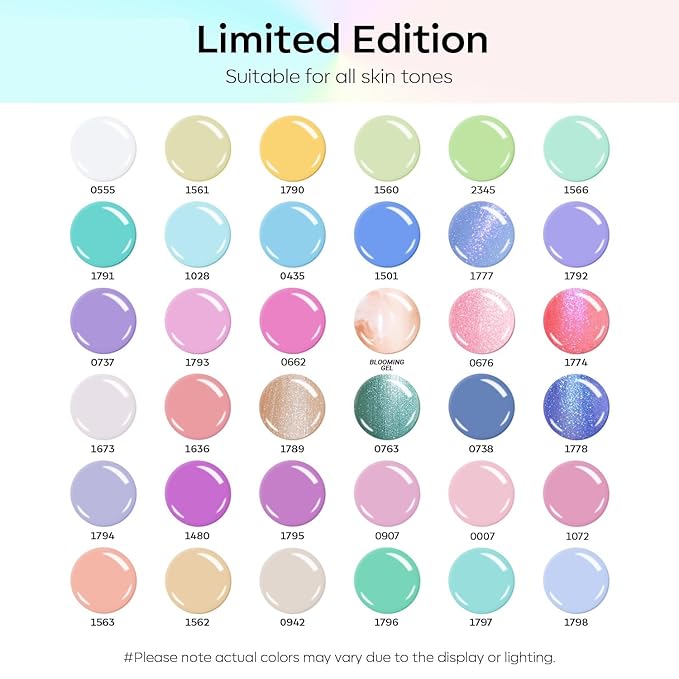 modelones 40 Pcs Gel Nail Polish Kit, 36 Colors 2026 Easter Spring Candy Pastel Gel Polish Set Soak Off LED Soft Light Purple Pink Blue Yellow Green with Base Coat& Matte Glitter Glossy Top Coat