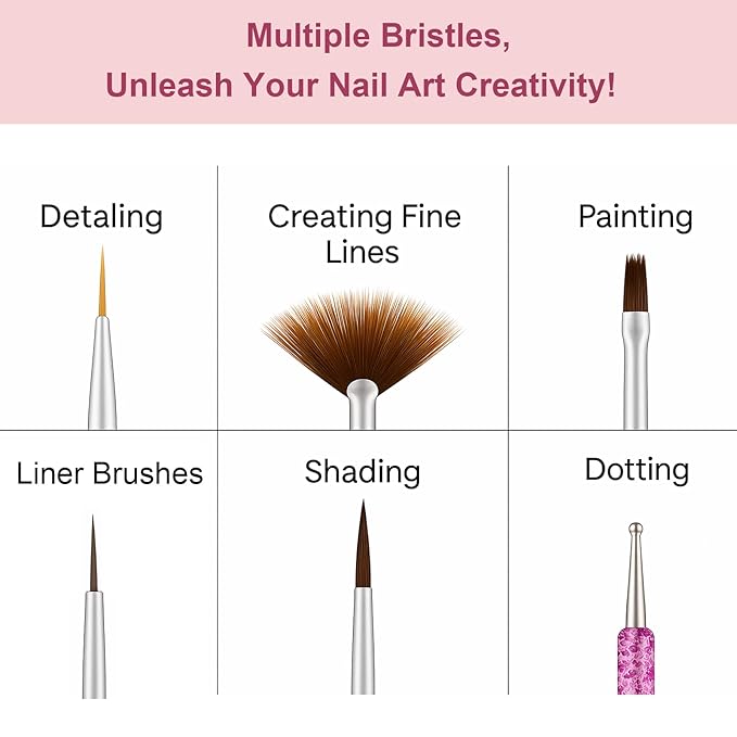 8Pcs Nail Art Brush Set – French Liner, Dotting Pens, Detailing Brushes for Acrylic, Gel & Poly Gel Nails – Perfect for DIY & Salon Use, Nail Design & Extension Tools