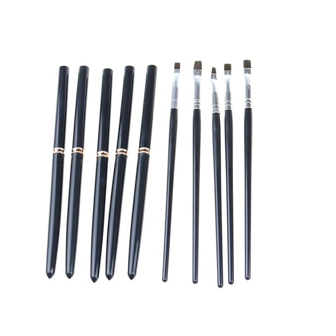 10 Pcs Nail Art Liner Brushes & Painting Art Design Pen Set, Diamond Application Rhinestone Handle, Line Dotting Drawing Sizes 7 9 11 20 25mm, Black