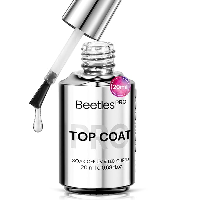 Beetles Pro Gel Top Coat– 20ml Each, High Glossy & Long-Lasting up to 28 Days – Soak-Off Non-Yellowing Strong Coverage Gel for LED/U V Lamps, Professional Salon Manicure