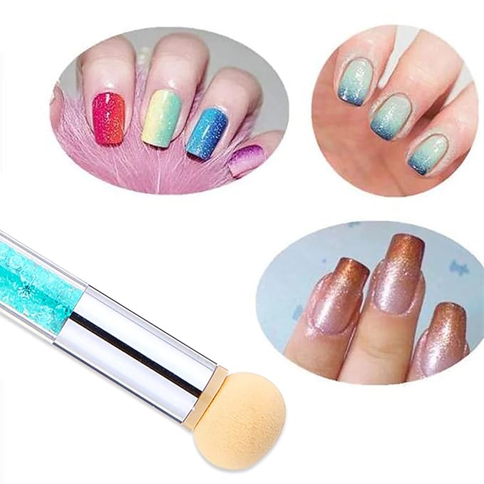 SILPECWEE 1pc Nail Sponge Pen and Nail Dust Brush, Ombre Nail Brush Double Ended Nail Design Brush French Manicure Brush Acrylic Nail Brushes for Cleaning Nail Art Tools (Blue)