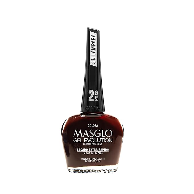 MASGLO GEL EVOLUTION Nail Polish Gel Effect, No UV/Led Lamp Required, Duration up to 12 day, 1 peice color Gel sin necesidad de lampara UV/Led, hasta 12 dias de duracion (FIESTA)