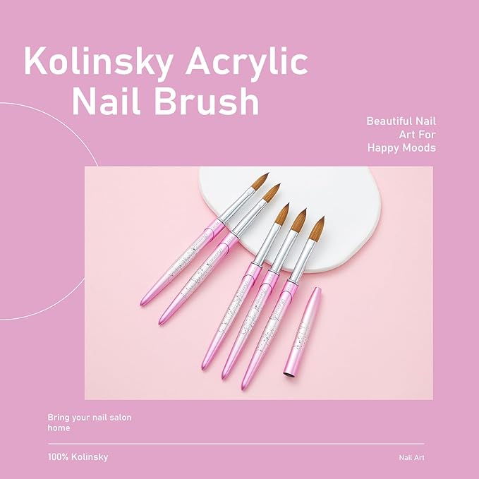 Acrylic Nail Brush Size 08, KEMEISI 100% Pure Kolinsky Nail Art Brushes Sturdy Handle Oval Shaped Acrylic Powder Nail Design Tools for Professional Manicure DIY Home Salon