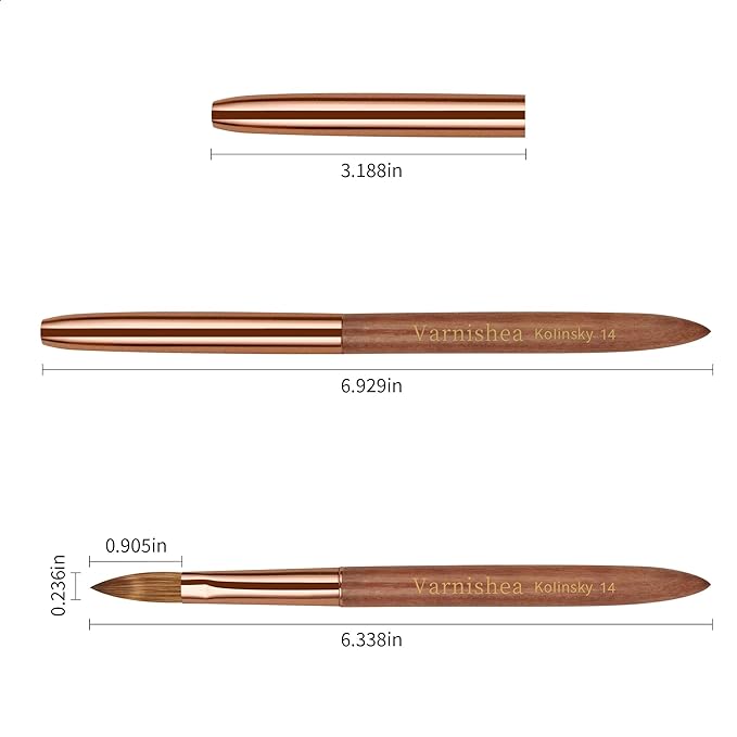 Pure Kolinsky Hair Acrylic Nail Brush Solid Wood Handle Professional Manicure Brushes for Powder Nail Acrylic Application - Salon & DIY Nail Art Essentials - Size 14, 1.0 Count