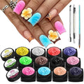 EBANKU 12 Colors Sculpture Painting Nail Gel Set, 3D Nail Carved Gel Sculpture Creative DIY Decoration Painting Glue with Tools, Silicone Pen, Cuticle Pusher and Carving Brush