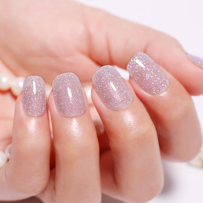 Glitter Gel Polish,0.5 Fl Oz Clear Silver Iridescent Glitter Gel Nail Polish Sparkle Shimmer Gel Glitter Nail Polish Summer Rainbow Soak off LED UV Gel Nail Polish for Art DIY Manicure