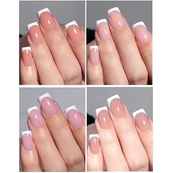 216Pcs Short Press on Nails Square Fake Nails White French Tip False Nails Kit Square Soft Gel Nail Tips Nude Acrylic Nails Art for Women Manicure 9 Colors