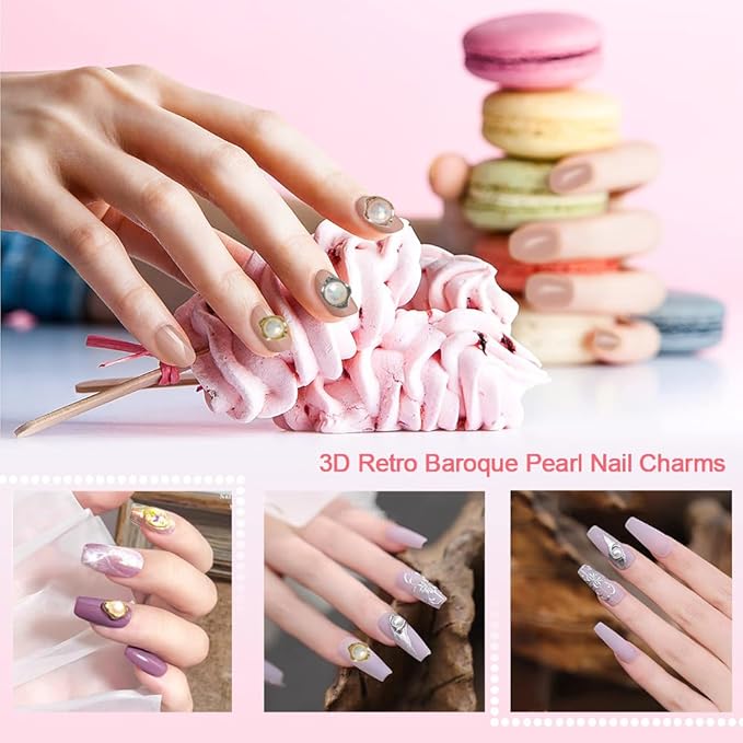 20Pcs Nail Charms Retro Baroque Pearl Nail Charms for Acrylic Nails AB Pearl Beads Metal Nail Jewels 3D Irregular Alloy Nail Pearls Nail Art Charms for Nail Beauty Design Decoration Craft Jewelry DIY