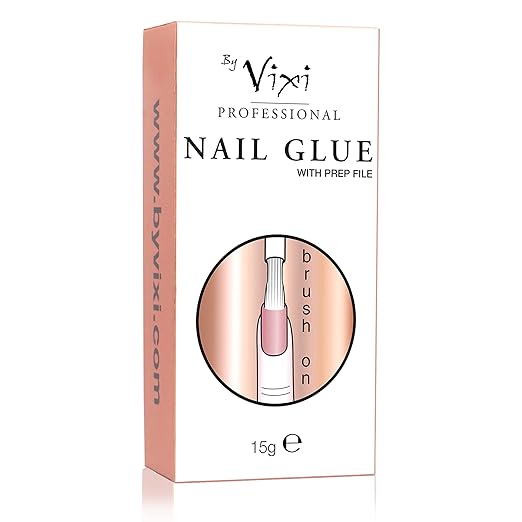 2X 15g By Vixi Extra Strong Nail Glue with Brush and Free PREP File Clear Instant Dry Adhesive, Professional Salon Quality