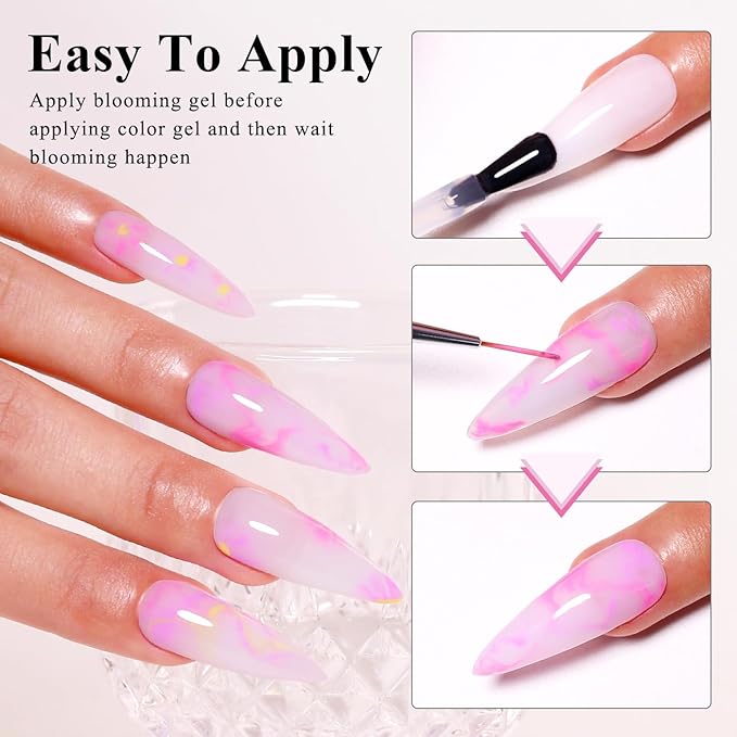Blooming Gel, 15ML Clear Blooming Gel Nail Polish For Spreading Effect Marble Natural Stone Print Soak Off UV Led Blooming Nail Gel For DIY Color Flower Watercolor Magic Beauty