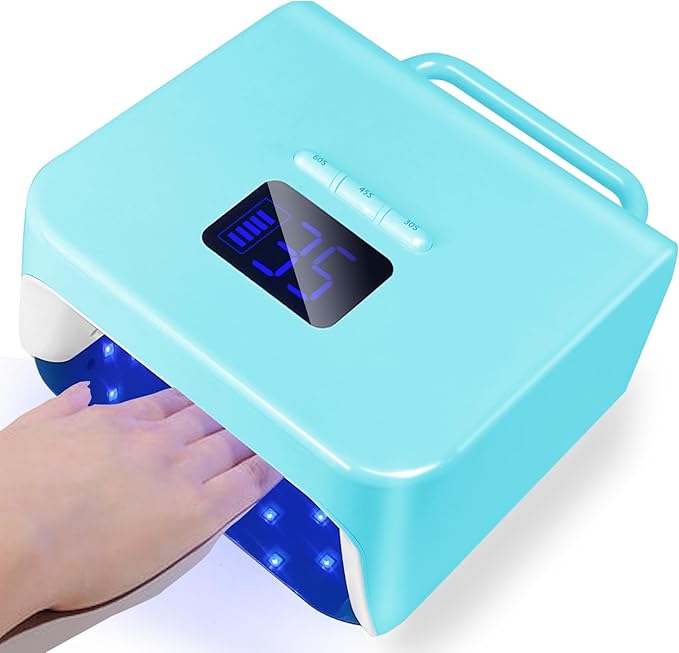 Cordless UV Nail Lamp 220W, Professional LED Nail Lamp with 48 Beads & Touch Display, Rechargeable UV Light for Gel Nails Built-in 3-Timer Modes & Auto Sensor, Fast Curing Nail Dryer (Blue)