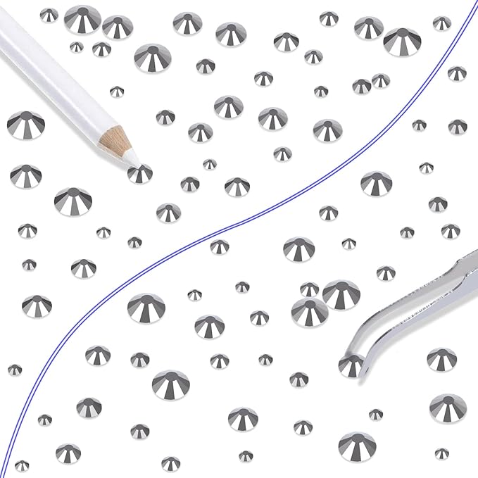 LPBeads 6000 Pieces Jet Hematite Non Hotfix Rhinestones 6 Sizes Round Crystal Glass Flat Back Rhinestones with Tweezers and Picking Pen for Nail Art Crafts Clothes Bags DIY