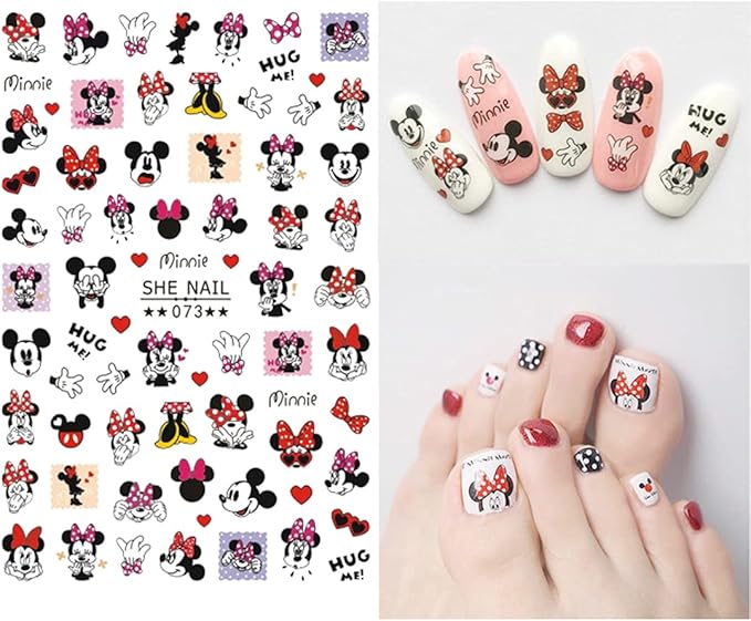 2Pieces 3D Mouse Nail Stickers Cute Kawaii Cartoon Nail Stikers Self-Adhesive Nail Decals for Women Girls Kids Nail Art Stickers (75+Decals)