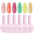MelodySusie Jelly Gel Nail Polish Set,6 Transparent Colors,Milky or Jelly Texture,Soft Candy Colors Soak Off UV LED Light Cure or Salon Manicure and Nail Art DIY at Home 15ML 0.3Fl Oz
