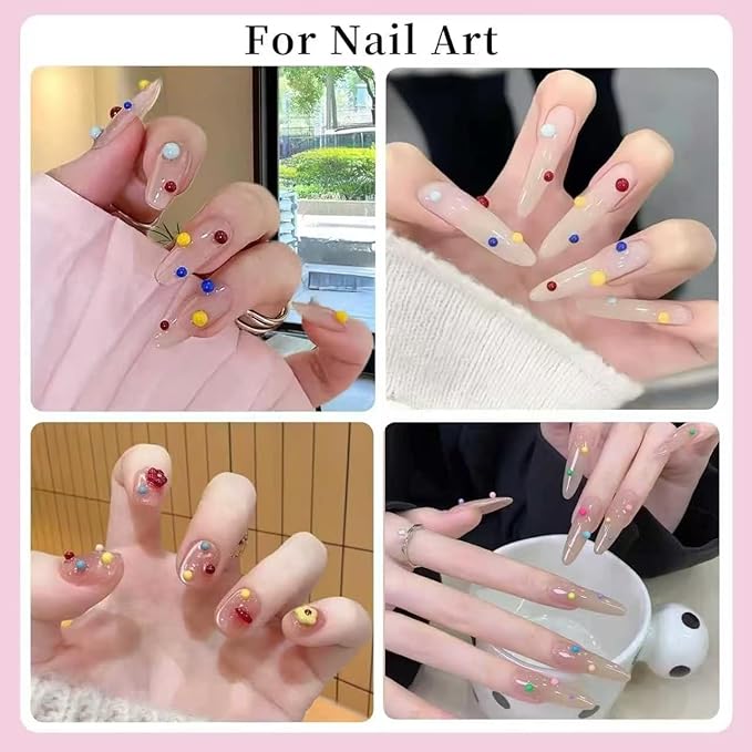 3D Mini Small Metal Stainless Steel Caviar Nail Beads Balls, 0.8-3mm Gold Silver Alloy Nail Art Chain Charms Studs with Tweezers and Dual-end Brush (20-K1-colorful-beads)