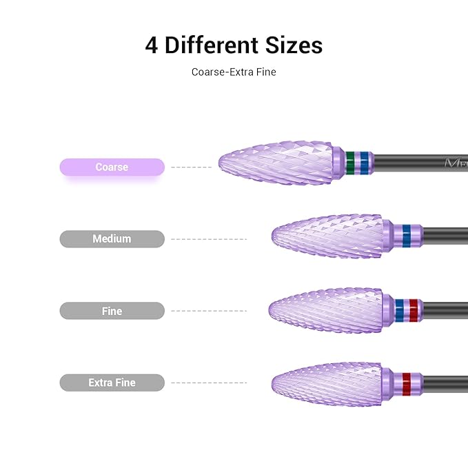 MelodySusie Ceramic Nail Drill Bit, 3/32'' (2.35mm) Professional Acrylic Nail File Flame Drill Bit for Manicure Pedicure Cuticle Gel Nail Polishing, Beginners Bits, Purple, Series Bit-S, Coarse