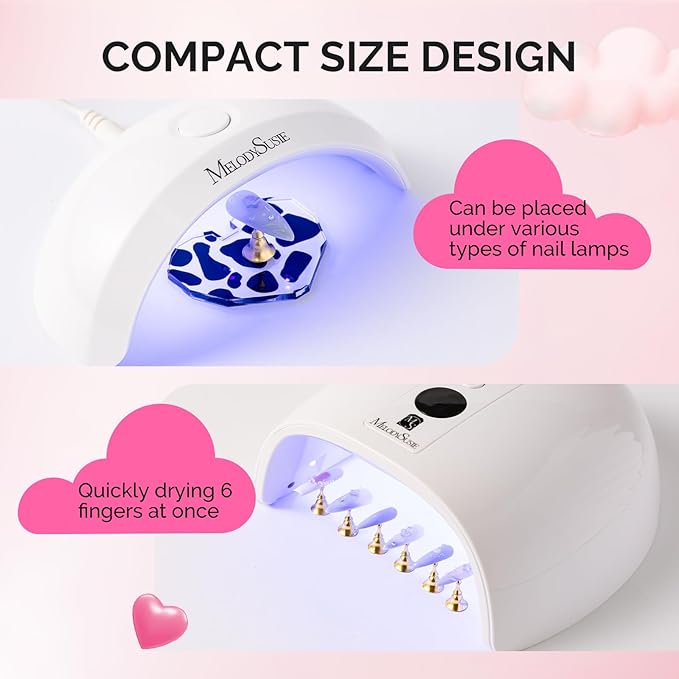 MelodySusie Nail Stand for Press Ons, Heart and Spotted Cloud Shape Magnetic Base for Painting Display Holder and Reusable Double-Sided Tape for Home DIY Salon Supplies
