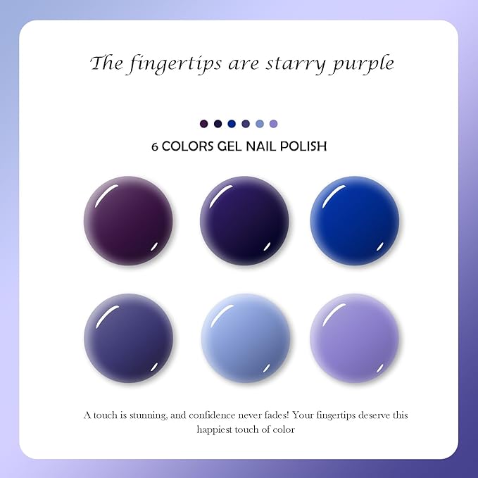 CAMILA ¿ 6pcs 15ml Hema Free Tpo Free Gel Polish Set Purple Gel Nail Polish Kit Soak Off Gel Polish Manicure Salon For Women G Set