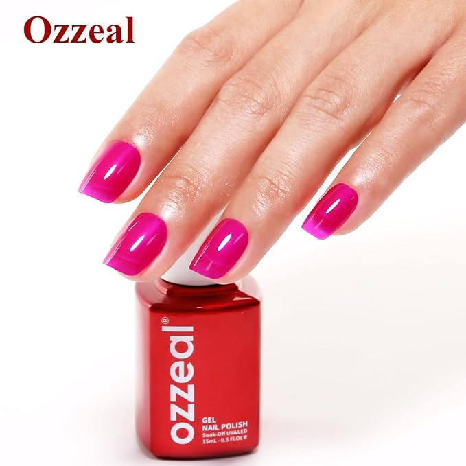 Jelly Gel Nail Polish, Neon Hot Pink Jelly Gel Polish Translucent Sheer Spring Summer Gel Polish Soak off UV LED Light for Nail Art DIY Manicure 0.5 Fl Oz