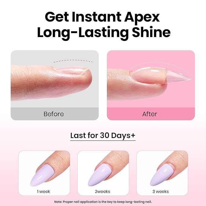 Beetles Tipex Instant Apex Nail Tips Kit – Almond Medium, 224PCS 16 Sizes | Pre-Etched, Thick Full Cover Acrylic Tips with Tipex Nail Glue, Dehydrator, Primer, Base & Top Coat, Mini UV Lamp