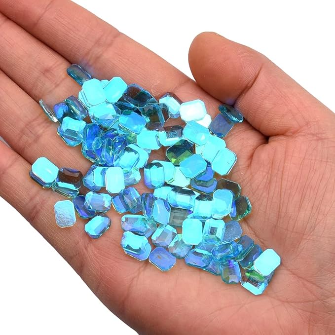 100pcs Aurora Aquamarine Si Transparent Crystal ab Flat Back Glass Colored Nail Gems and Rhinestones Bulk Shapes Mix for Nail Design