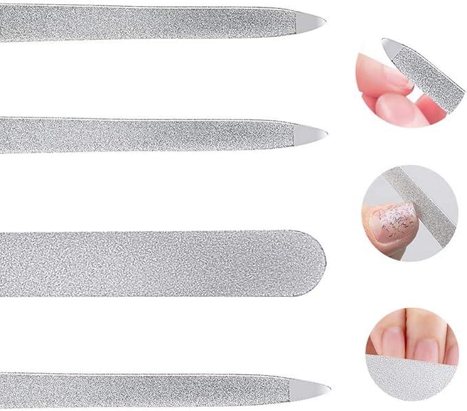 4 Pcs Metal Nail File Diamond Nail Files Stainless Steel Nail File Kit Double Side Fingernail Toenail Files for Salon Home Travel Use(5.9Inch)