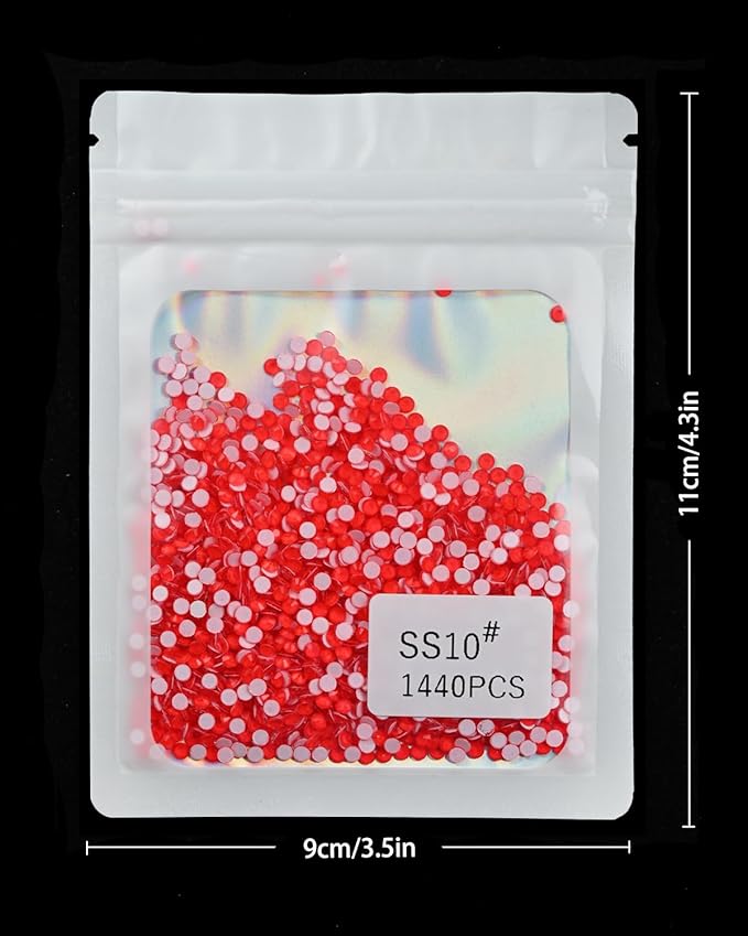 Flatback Glass Rhinestones,Bedazzler Gems 1440pcs Non Hotfix Crystal Rhinestones for Crafts Nail Charms Clothes Tumblers,Red Neon,SS10