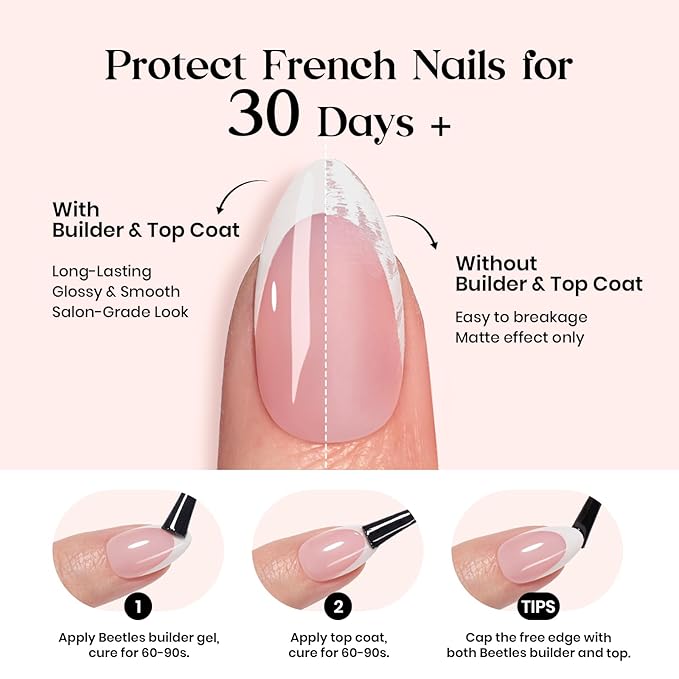 Beetles X Press Plus French Tip Nails - Caramel French | Brown Short Square French Tip Press On Nails | 15 Sizes 150 Pcs Natural Salon Quality Nail Tips