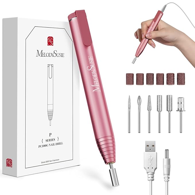 MelodySusie PocketNail Slim Ergonomic Pen-Shaped USB Nail Drill, PC100G 20000RPM Portable Electric File for All Manicure, Pedicure Nail Care, Shaping & Gel Removal at Home for Beginners