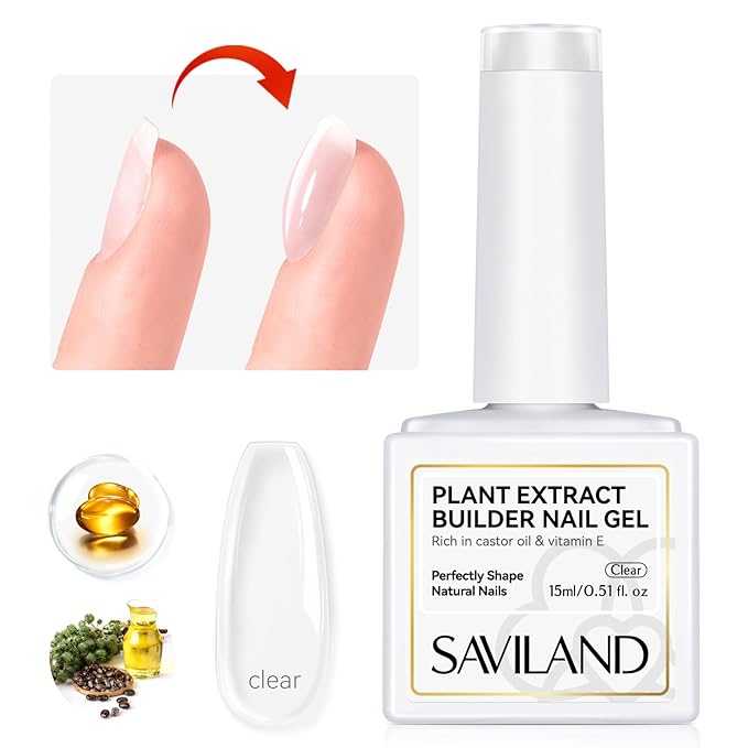 SAVILAND Clear Builder Nail Gel - 15 ml Builder Nail Gel In A Bottle Nail Extension Gel Hard Gel Nail Strengthener Rich in Castor Oil & Vitamin E for Damaged Nails Nail Repair Reforcement Art