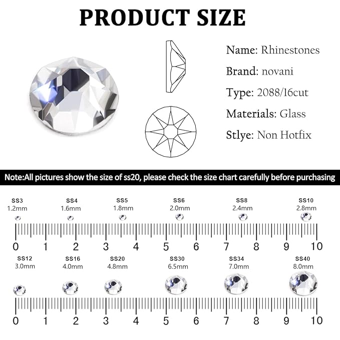 Rhinestones 16 Cut Non Hotfix Flatback Rhinestones for Crafts Glass Nail Rhinestones Nail Gems Crystals Rhinestones for Makeup Bags Shoes Decoration DIY(SS12,1440pcs,Clear)