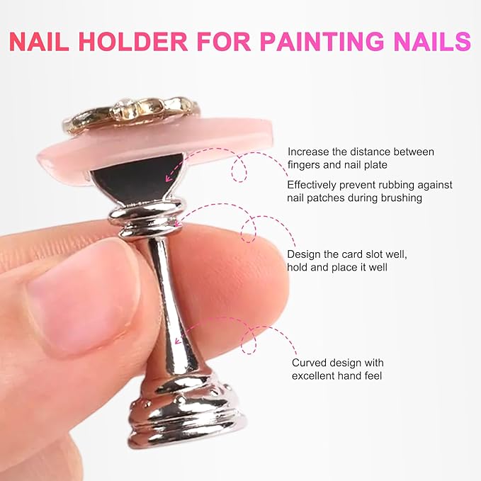 ANGNYA Nail Stand for Press Ons, Fake Nail Holder for Painting Nails, Super Magnetic Base for Painting Display Holder with Reusable Adhesive Putty for Home DIY Salon Supplies