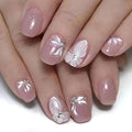 Pink Glitter Butterfly False Nails - 24pcs Full Cover Glossy Glue on Acrylic Artificial Nails