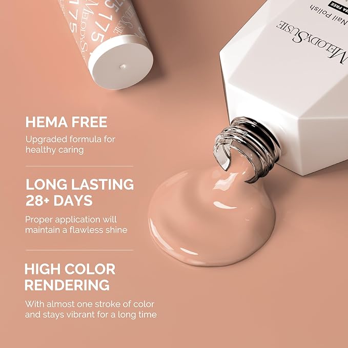 MelodySusie Hema Free Gel Nail Polish, 0.5 Fl Oz Thick Nude Orange Gel Polish, Non Toxic, Long Lasting, Soak Off UV Nail Polish, Manicure Nail Design Salon DIY Nail Art at Home 175